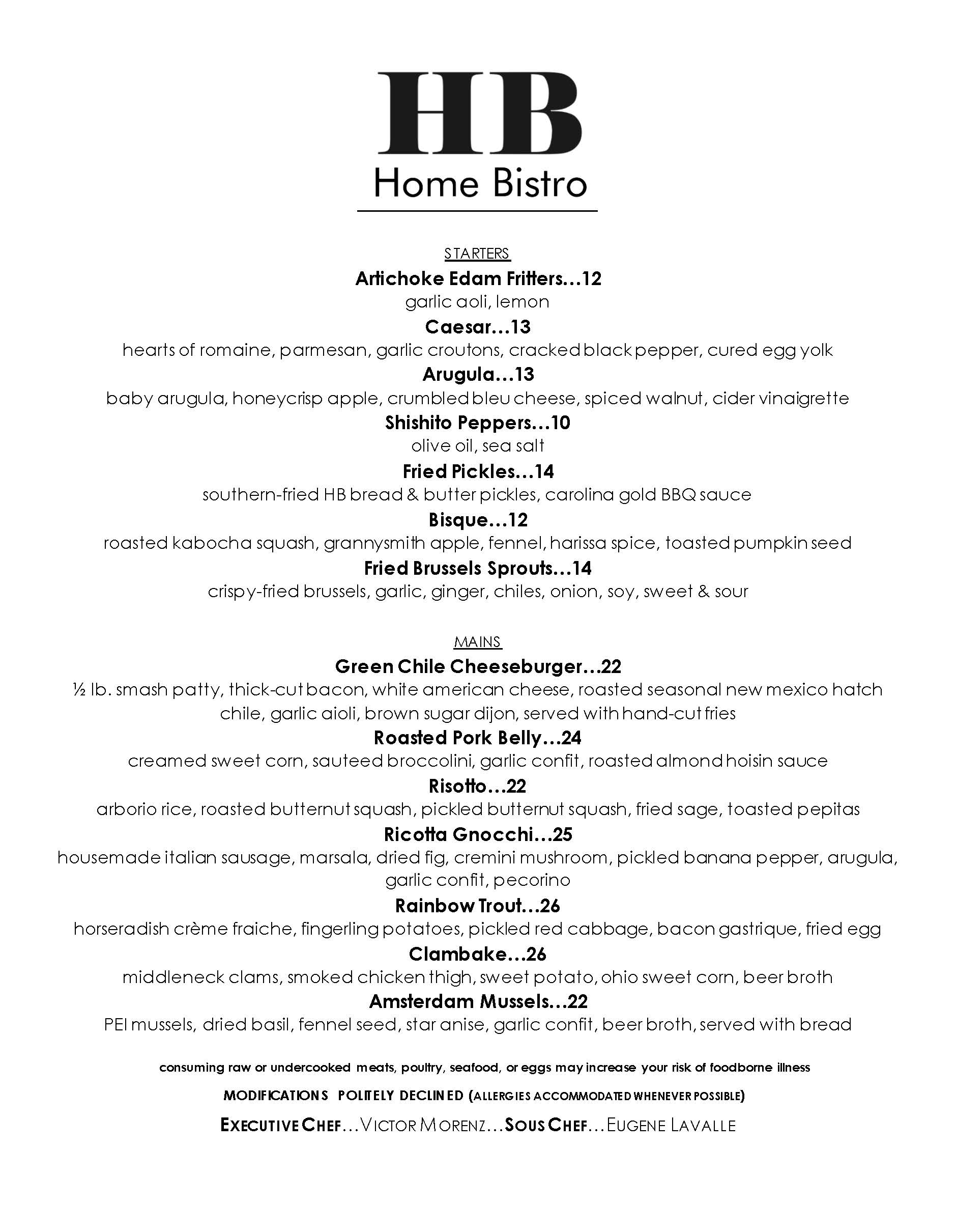 Menu - Home Bistro Cleveland